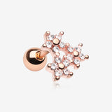 Rose Gold Triple Flower Sparkle Cartilage Tragus Earring