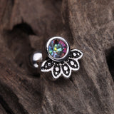 Detail View 1 of Antique Bali Floral Sparkle Cartilage Tragus Barbell Stud-Vitrail Medium
