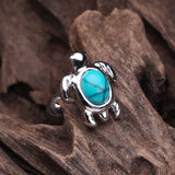 Detail View 2 of Marine Turtle Turquoise Stone Cartilage Tragus Earring-Turquoise