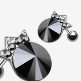 Crown Topped Gem Cartilage Earring-Hematite