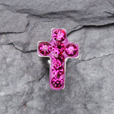 Detail View 2 of Cross Multi-Gem Cartilage Earring-Fuchsia