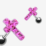 Detail View 1 of Cross Multi-Gem Cartilage Earring-Fuchsia