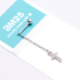 Detail View 3 of Chained Sparkle Cross Dangle Cartilage Barbell Earring-Clear Gem