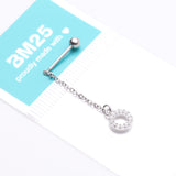 Detail View 3 of Chained Sparkle Karma Circle Dangle Cartilage Barbell Earring-Clear Gem