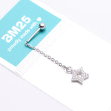 Detail View 3 of Chained Sparkle Hollow Star Dangle Cartilage Barbell Earring-Clear Gem