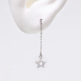 Detail View 1 of Chained Sparkle Hollow Star Dangle Cartilage Barbell Earring-Clear Gem