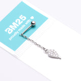 Detail View 3 of Chained Sparkle Feather Teardrop Dangle Cartilage Barbell Earring-Clear Gem