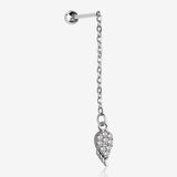 Chained Sparkle Feather Teardrop Dangle Cartilage Barbell Earring-Clear Gem