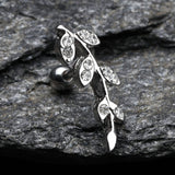 Detail View 1 of Autumn Leaf Cartilage Tragus Barbell-Clear Gem