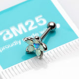 Detail View 2 of Opalite Delight Fire Opal Flower Cartilage Tragus Barbell Earring-Blue Opal