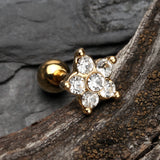 Detail View 1 of Golden Starburst Sparkle Flower Cartilage Tragus Earring-Clear Gem