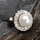 Detail View 1 of Pearl Blossom Sparkle Cartilage Tragus Earring-Clear Gem/White