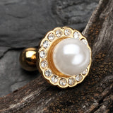 Detail View 1 of Golden Pearl Blossom Sparkle Cartilage Tragus Earring-Clear Gem/White