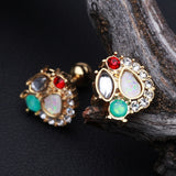 Detail View 2 of Golden Sparkle Opal Medley Cartilage Tragus Earring-Clear Gem/Teal