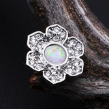 Detail View 1 of Opal Avens Flower Cartilage Tragus Earring-Clear Gem/White