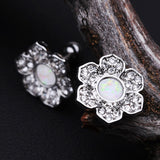 Detail View 2 of Opal Avens Flower Cartilage Tragus Earring-Clear Gem/White