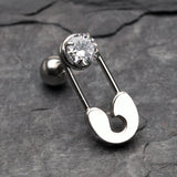 Detail View 1 of Sparkle Safety Pin Cartilage Tragus Barbell-Clear Gem