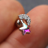 Detail View 1 of Celestial Star Melody Cartilage Tragus Earring-Clear Gem/Aurora Borealis