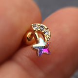 Detail View 1 of Golden Celestial Star Melody Cartilage Tragus Earring-Clear Gem/Aurora Borealis