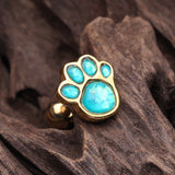 Detail View 2 of Golden Adorable Paw Print Opal Sparkle Cartilage Tragus Earring-Teal