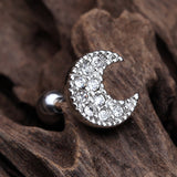 Detail View 1 of Crescent Moon Sparkle Cartilage Tragus Earring-Clear Gem