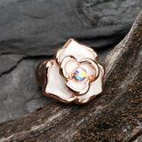 Detail View 1 of Rose Gold White Rose Sparkle Cartilage Tragus Earring-Aurora Borealis