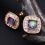Detail View 2 of Rose Gold Opal Sparkle Essentia Cartilage Tragus Earring-Clear Gem/Purple
