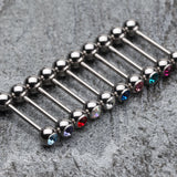 Detail View 2 of Basic Gem Ball Steel Barbell Tongue Ring-Fuchsia