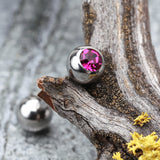 Detail View 1 of Basic Gem Ball Steel Barbell Tongue Ring-Fuchsia