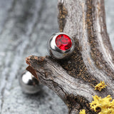 Detail View 1 of Basic Gem Ball Steel Barbell Tongue Ring-Red