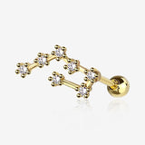 Golden Aquarius Zodiac Multi-Gem Sparkles Cartilage Tragus Barbell