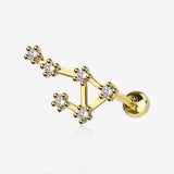Golden Libra Zodiac Multi-Gem Sparkles Cartilage Tragus Barbell-Clear Gem 