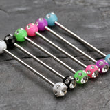 Acrylic Aurora Gem Ball Industrial Barbell-Pink/Clear