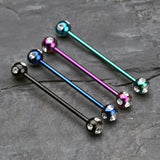 Detail View 1 of Colorline Aurora Gem Ball Industrial Barbell-Blue/Clear