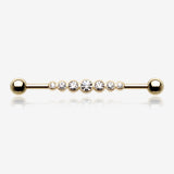 Golden Dazzling Gem Row Industrial Barbell