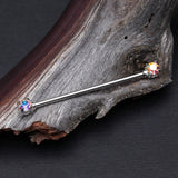 Detail View 1 of Brilliant Sparkle Gem Prong Set Industrial Barbell-Aurora Borealis