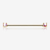 Golden Brilliant Sparkle Gem Prong Set Industrial Barbell-Aurora Borealis