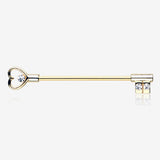 Golden Heart Key Industrial Barbell-Clear Gem