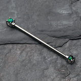 Detail View 1 of Opal Sparkle Prong Industrial Barbell-Black