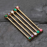Detail View 2 of Golden Opal Sparkle Prong Industrial Barbell-Black