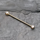 Detail View 1 of Golden Opalite Gem Prong Industrial Barbell-White