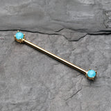 Detail View 1 of Golden Turquoise Bead Prong Industrial Barbell-Turquoise