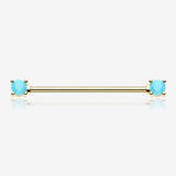 Golden Turquoise Bead Prong Industrial Barbell