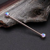 Detail View 1 of Rose Gold Iridescent Revo Double Prong Industrial Barbell
