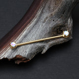 Detail View 1 of Golden Iridescent Revo Double Prong Industrial Barbell