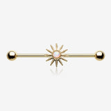 Golden Fire Opal Sunburst Sparkle Industrial Barbell