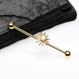 Detail View 1 of Golden Fire Opal Sunburst Sparkle Industrial Barbell-White Opal