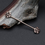 Detail View 1 of Rose Gold Double Rose Flower Industrial Barbell
