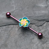 Detail View 1 of Colorline Hawaiian Plumeria Industrial Barbell-Purple