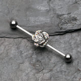 Detail View 1 of Gleam Rose Blossom Industrial Barbell-Aurora Borealis